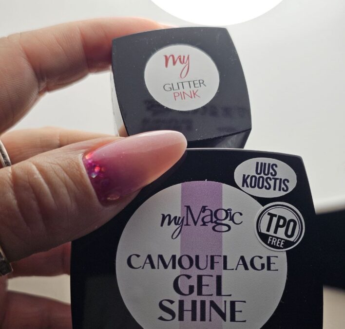 Camouflage gel shine ja glitter gel pink